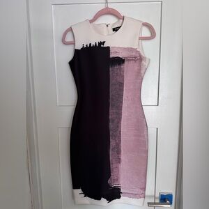 DKNY Black and Pink Sleeveless Sheath Midi Dress